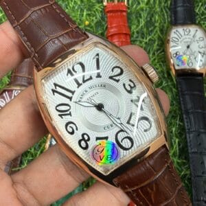 Franck Muller Curvex Rose Gold Automatic Men's Watch with Sapphire Glass and Premium Leather Strap