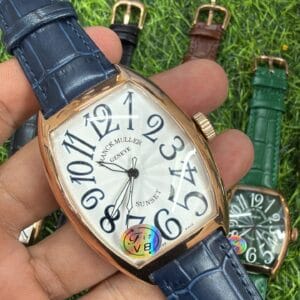 Franck Muller Curvex Rose Gold Automatic Men's Watch with Sapphire Glass and Premium Leather Strap