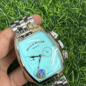 Franck Muller Vanguard Men Watch with Tiffany Blue Dial Japan Quartz Sapphire Glass Stainless Steel Bracelet