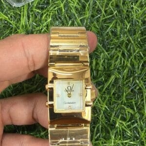Omega Constellation Quadro Yellow Gold Ladies Watch with Mother of Pearl Dial and Japan Quartz Movement