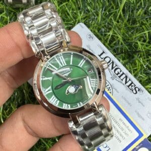 Longines Prima Luna Moonphase Stainless Steel Ladies Watch with Japan Quartz Movement and Date Display