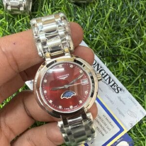 Longines Prima Luna Moonphase Stainless Steel Ladies Watch with Japan Quartz Movement and Date Display