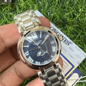 Longines Prima Luna Moonphase Stainless Steel Ladies Watch with Japan Quartz Movement and Date Display