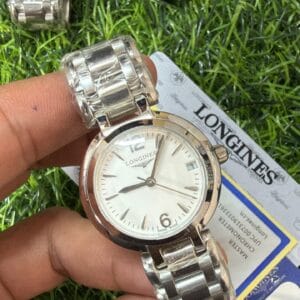 Longines Prima Luna Moonphase Stainless Steel Ladies Watch with Japan Quartz Movement and Date Display