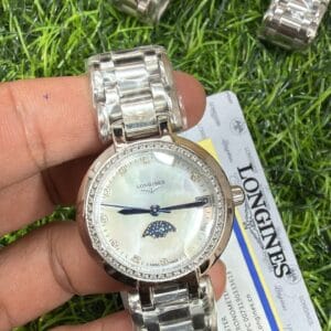 Longines Prima Luna Moonphase Diamond Bezel Stainless Steel Ladies Watch with Japan Quartz Movement