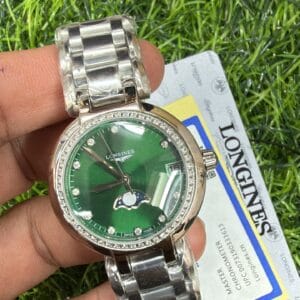 Longines Prima Luna Moonphase Diamond Bezel Stainless Steel Ladies Watch with Japan Quartz Movement