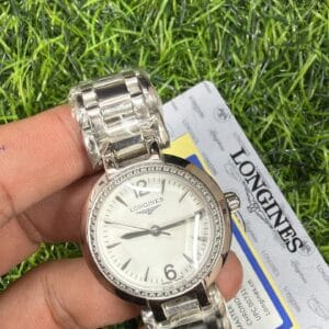 Longines Prima Luna Moonphase Diamond Bezel Stainless Steel Ladies Watch with Japan Quartz Movement