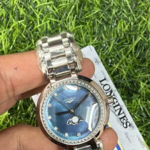 Longines Prima Luna Moonphase Diamond Bezel Stainless Steel Ladies Watch with Japan Quartz Movement