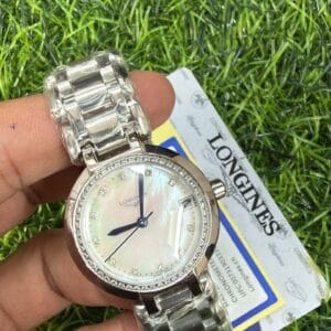 Longines Prima Luna Moonphase Diamond Bezel Stainless Steel Ladies Watch with Japan Quartz Movement