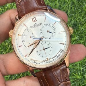 Jaeger-LeCoultre Master Geographic Rose Gold Automatic Watch Brown Leather Strap