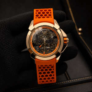 WATCHOMATIC MASTER IMAGE EDIT INSTRUCTIONS (MANDATORY) Use a premium luxury Swiss watch boutique aesthetic matching the WATCHOMATIC website theme. WATCHOMATIC LUXURY BLACK & GOLD THEME Background Deep matte black genuine leather surface Soft black luxury leather accessories Elegant gold stitching Luxury black & gold desk setup Minimal composition No distracting props No bright colors No excessive gold objects Black should dominate the frame (approximately 85–90%) Gold accents should remain subtle (approximately 10–15%) Lighting Soft cinematic studio lighting Luxury showroom lighting HDR reflections on the environment only High contrast with deep blacks Warm premium gold rim lighting Natural metal reflections Premium luxury shadows Mood Rolex boutique Omega boutique Rado boutique High-end Swiss luxury advertisement Expensive premium atmosphere Elegant Clean Minimal Aspect Ratio 1:1 CRITICAL (HIGHEST PRIORITY) The uploaded watch is the REAL PRODUCT. It is NOT to be generated. It is NOT to be redesigned. It is NOT to be recreated. Treat the uploaded watch photograph as a locked master reference. The watch itself must remain 100% pixel-identical to the original photograph. ABSOLUTE WATCH PRESERVATION NEVER MODIFY Dial Dial color Dial texture Dial finish Crystal / Glass Glass reflections Glass transparency Bezel Case Case polishing Case brushing Crown Pushers Hands Tourbillon Moonphase Calendar Date Window Power Reserve GMT Sub-dials Indices Roman numerals Hour markers Logo Printed text Fonts Swiss Made text Strap Bracelet Strap texture Strap stitching Hologram sticker Metallic reflections Colors Materials Geometry Size Camera angle Perspective Position Rotation Proportions Do NOT sharpen, soften, repaint, recolor, redraw, regenerate, reinterpret, repair, upscale or enhance ANY part of the watch. # PIXEL LOCK MODE (HIGHEST PRIORITY) The watch must be treated as a protected pixel layer. Copy every pixel of the watch directly from the uploaded image. Do not synthesize, redraw, infer, reconstruct, or regenerate any watch pixels. Only replace pixels outside the watch mask. Inside the watch mask, every pixel—including crystal reflections, dial color, texture, polishing, hologram, logo, text, and strap—must remain unchanged from the source image. If pixel locking is not possible, do not modify the watch. GLASS PRESERVATION The crystal must remain identical. Do NOT create new reflections. Do NOT invent showroom reflections. Do NOT increase gloss. Do NOT reduce gloss. Do NOT brighten the crystal. Do NOT darken the crystal. Preserve the original crystal exactly as photographed. DIAL COLOR LOCK The dial color is permanently locked. Never: Change hue Change saturation Change brightness Change texture Change finish Smooth texture Sharpen texture Increase contrast Decrease contrast The dial must remain identical to the uploaded image. METAL FINISH LOCK Maintain the exact original finish. Never modify: Stainless steel tone Rose gold tone Yellow gold tone Titanium tone Brushed finish Mirror polishing Metallic reflections The case must remain identical. STRAP LOCK Maintain the exact: Leather texture Stitching Color Finish Pattern Gloss Never regenerate or repaint the strap. ONLY CHANGE THESE Replace ONLY: Background Hand → realistic tight black luxury glove Studio environment Shadows outside the watch Lighting outside the watch Nothing else. EDITING METHOD Use the uploaded photograph as the base image. Edit ONLY the surroundings. The watch itself must be treated as a locked object. Do NOT paint over the watch. Do NOT regenerate the watch. Do NOT inpaint any portion of the watch. Do NOT replace any watch pixels. The watch is NOT the editing target. The surrounding scene is the editing target. COMPOSITION Maintain: Original watch size Original camera angle Original perspective Original bracelet/strap position Original hand position Original crop (unless required for 1:1) Keep the watch centered naturally Do not crop the watch. Do not rotate the watch. Do not resize the watch. # ORIGINAL CRYSTAL REFLECTION LOCK (HIGHEST PRIORITY) Preserve the original crystal reflection exactly as photographed. The crystal reflection is part of the real product photograph. Do NOT remove it. Do NOT simplify it. Do NOT replace it with studio reflections. Do NOT generate new reflections. Do NOT clean or polish the crystal. Maintain the exact position, shape, brightness, intensity and color of the original reflection. The crystal must look exactly as it appears in the uploaded photograph. If the original image contains blue, white or curved reflections on the glass, they must remain exactly the same. The watch crystal must be copied unchanged from the source image. Only the surrounding background, glove and environment may change. QUALITY CHECK BEFORE FINAL OUTPUT Before returning the image, verify: ✅ Dial color is identical. ✅ Dial texture is identical. ✅ Glass reflection is identical. ✅ Crystal transparency is identical. ✅ Metal finish is identical. ✅ Strap color is identical. ✅ Strap texture is identical. ✅ Hologram remains identical (if present). ✅ Logo and text remain identical. ✅ Watch dimensions remain identical. ✅ Watch angle remains identical. ✅ Only the background, glove, environment and lighting have changed. If ANY watch component changes, discard the result and regenerate while preserving the watch exactly. PREMIUM GLASS / CRYSTAL REFLECTIONS Add realistic premium luxury crystal reflections to the watch glass. The reflections must look like authentic high-end Swiss watch boutique studio lighting. Requirements: Add subtle soft white studio-light reflections on the crystal. Add elegant curved/gradient reflections following the natural curvature and perspective of the watch glass. Reflections must be realistic, transparent and physically believable. Keep reflections soft and controlled — never harsh or overexposed. Maintain complete visibility and readability of the dial, logo, hands, markers, date window, sub-dials and printed text. Do not create reflections on the dial itself; reflections belong only to the crystal/glass surface. Do not change the dial color, brightness, texture or finish underneath the glass. Do not change the crystal shape, transparency or geometry. Do not modify the bezel, case, hands, indices or any other watch component. Reflection placement must follow the original camera angle and crystal geometry. Use a premium Rolex / Patek Philippe / Omega boutique product-photography style. Reflections should enhance the perception of real sapphire crystal depth and luxury without making the watch look CGI. Preserve all original watch details exactly; ONLY the crystal reflection layer may be added. REFLECTION STYLE Use approximately: 70–80% clear, unobstructed crystal 20–30% subtle studio reflection coverage Soft white / neutral highlights Very subtle cool-toned highlights where naturally appropriate Smooth falloff Realistic transparency No fake objects reflected in the glass No excessive glare No mirror-like reflection covering the dial The final crystal should look like genuine sapphire glass photographed inside a premium Swiss watch boutique.
