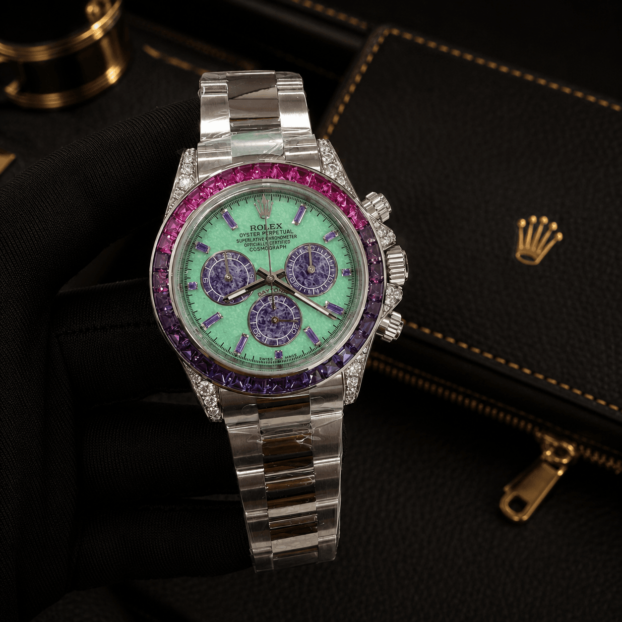 Rolex Cosmograph Daytona Rainbow Mint Dial Super Clone Swiss ETA Diamond Men's Watch