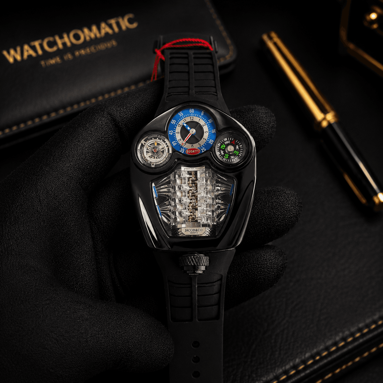 Jacob & Co. Bugatti Tourbillon Swiss Quartz Sapphire Glass Watch