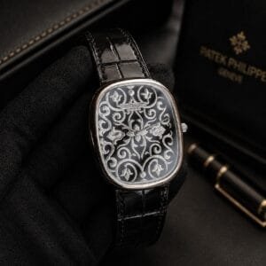Patek Philippe Ref. 5738/51G-001 Golden Ellipse Watch hand-engraved black enameled dial