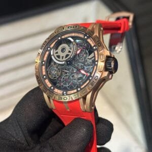 Roger Dubuis Excalibur Aventador Automatic Men's Skeleton Watch with Red Rubber Strap