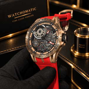 Roger Dubuis Excalibur Aventador Automatic Men's Skeleton Watch with Red Rubber Strap